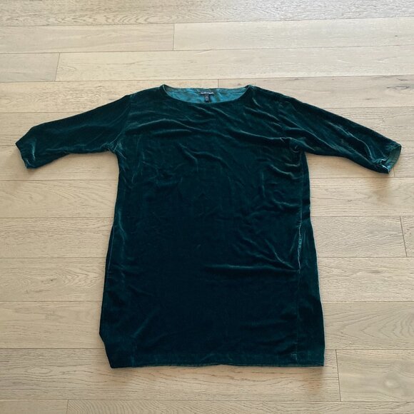 Eileen Fisher Silky Velvet Deep Green Shift Dress, small - Picture 2 of 8